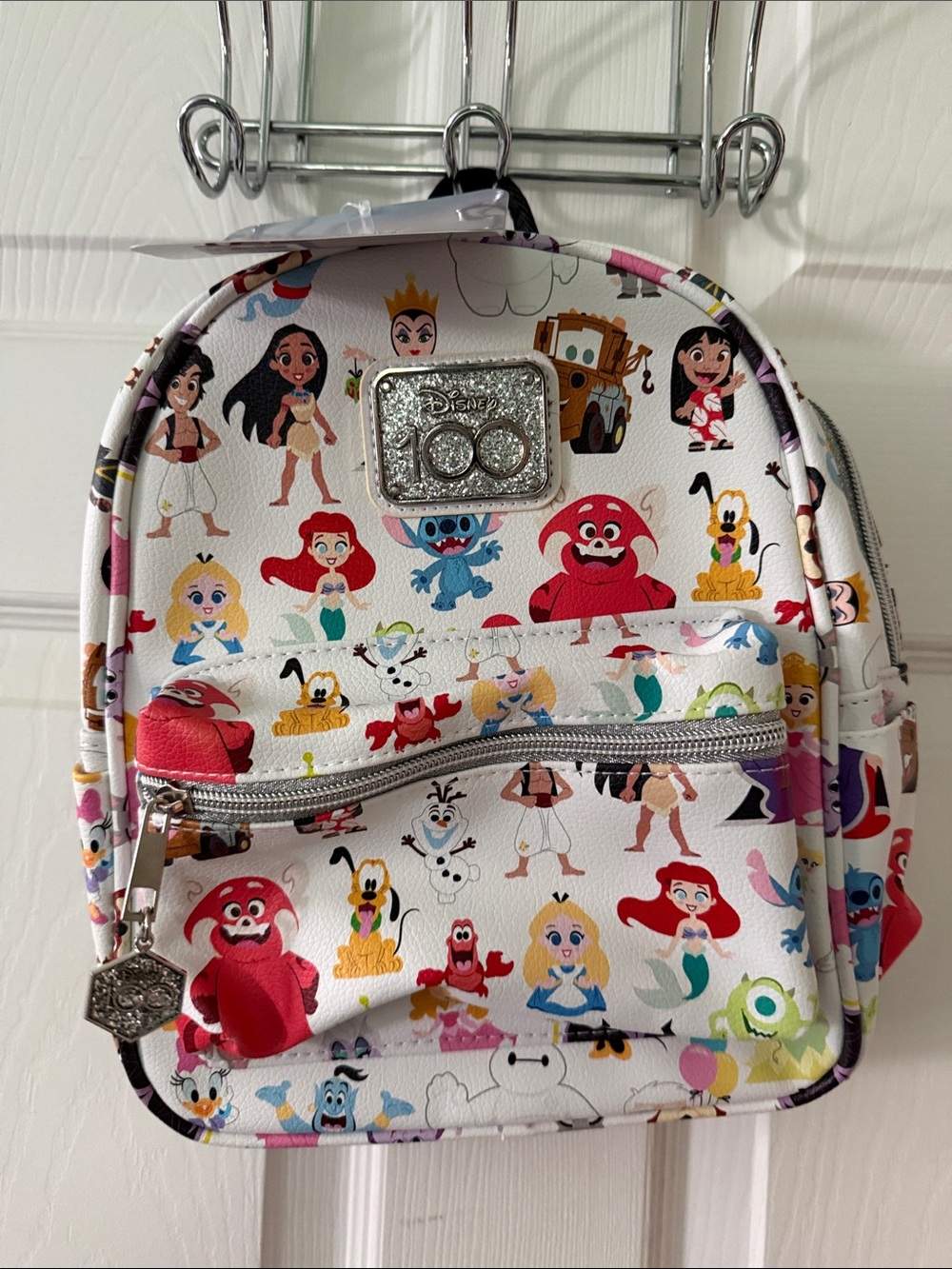 Disney White Mini Backpack with Colorful Disney Character Prints